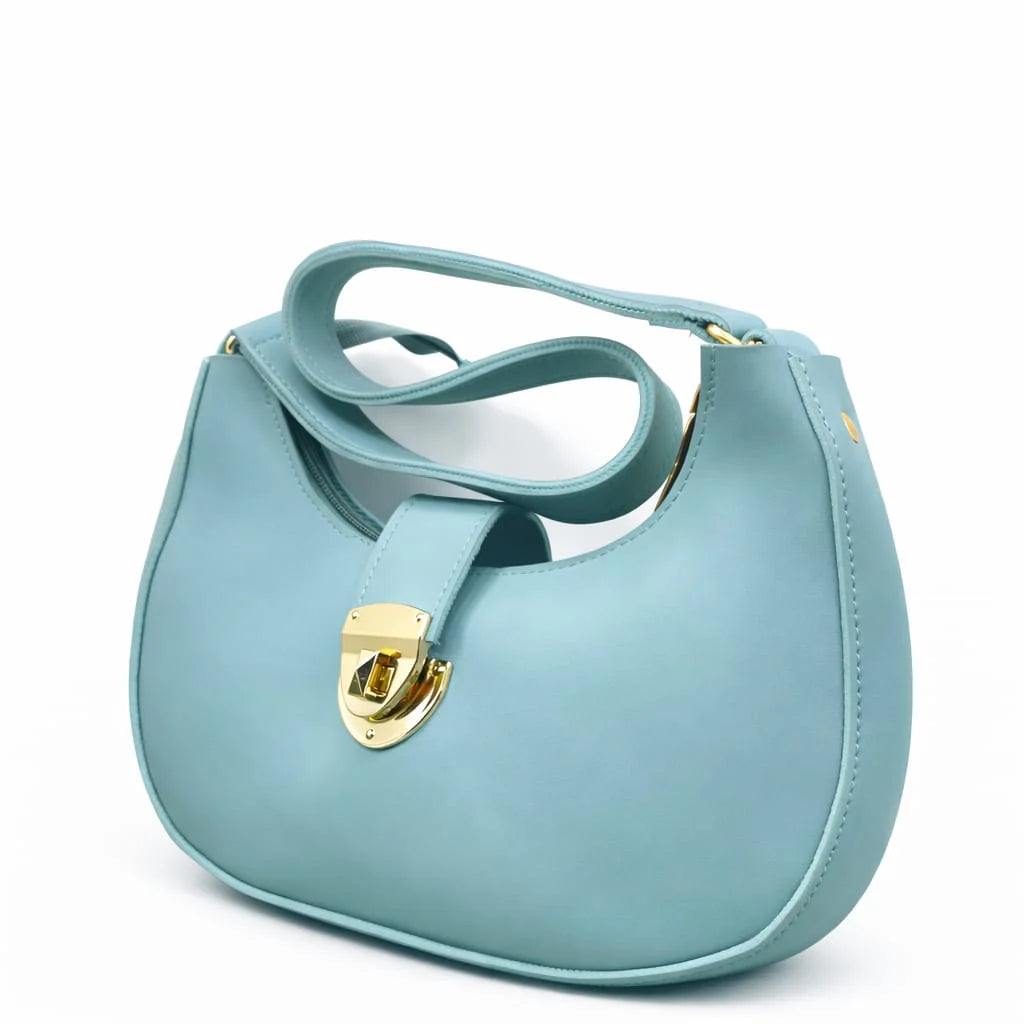 White Crescent Shoulder Bag with Gold Lock