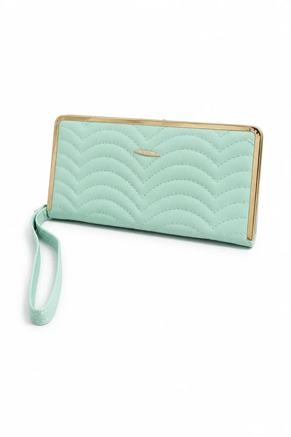 Mint Green Quilted Wristlet Clutch Wallet