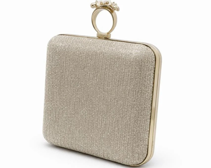 Champagne Pearl Ring Clasp Evening Clutch