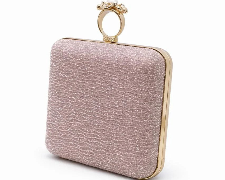 Champagne Pearl Ring Clasp Evening Clutch