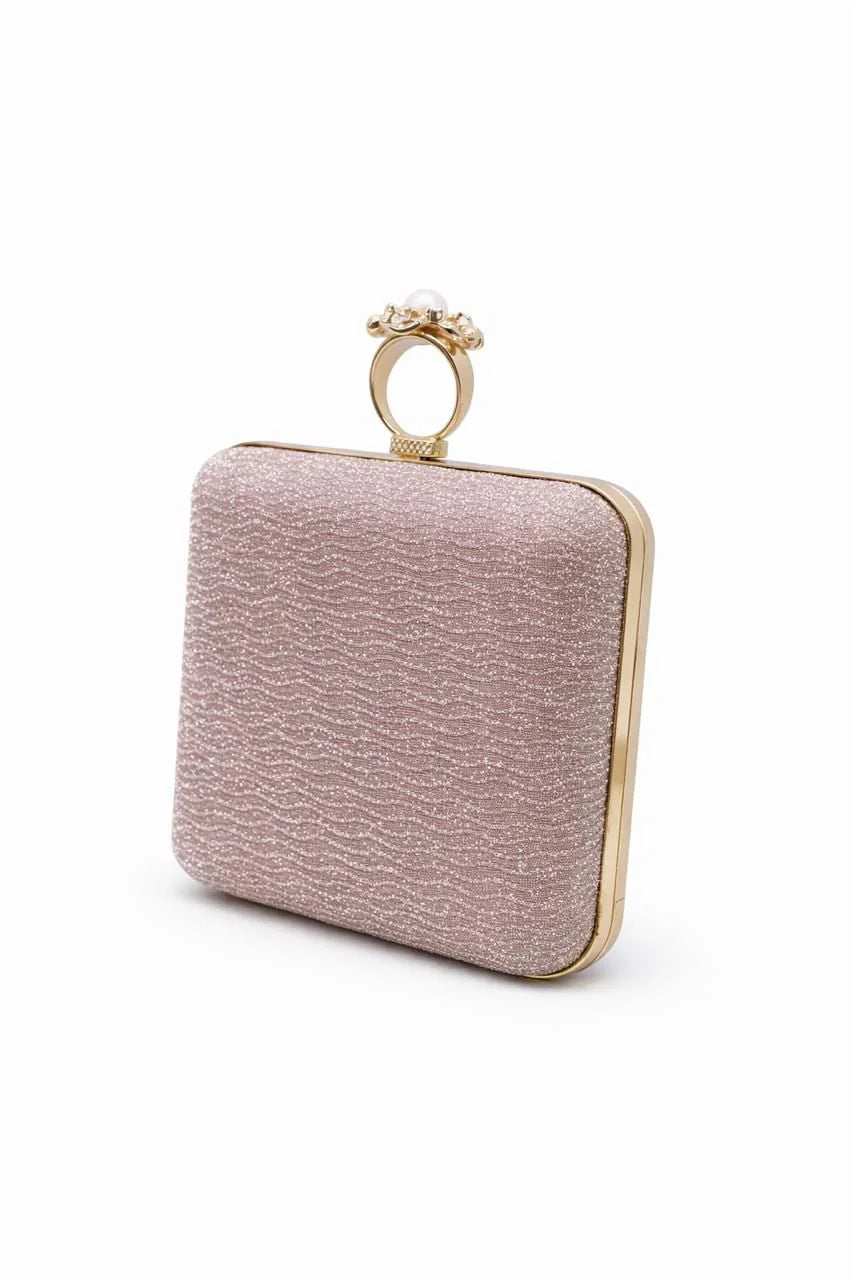 Champagne Pearl Ring Clasp Evening Clutch