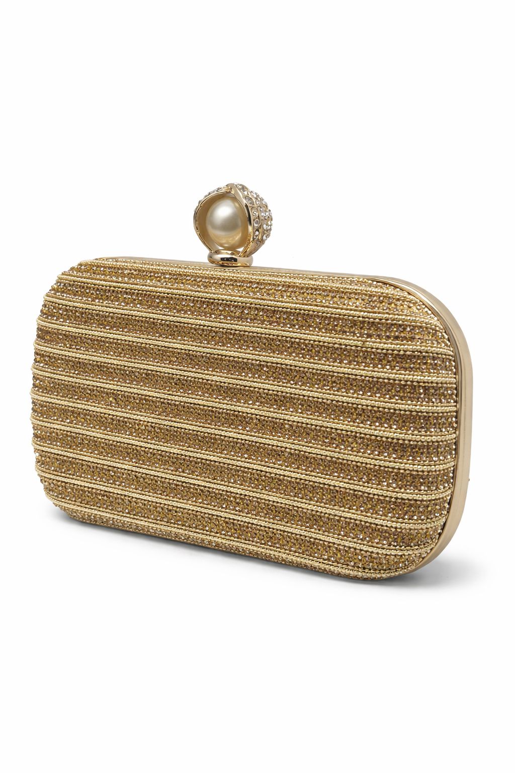 Golden Pearl Clasp Rhinestone Clutch