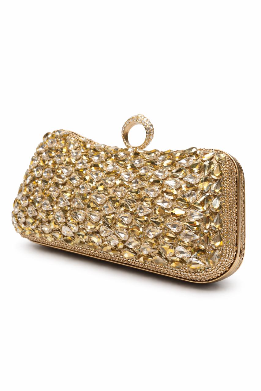 Gold Teardrop Crystal Clutch