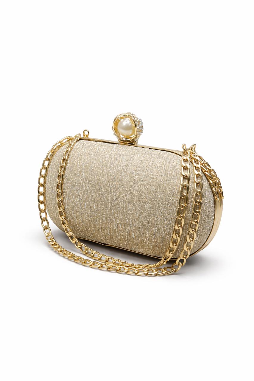 Champagne Pearl Chain Clutch