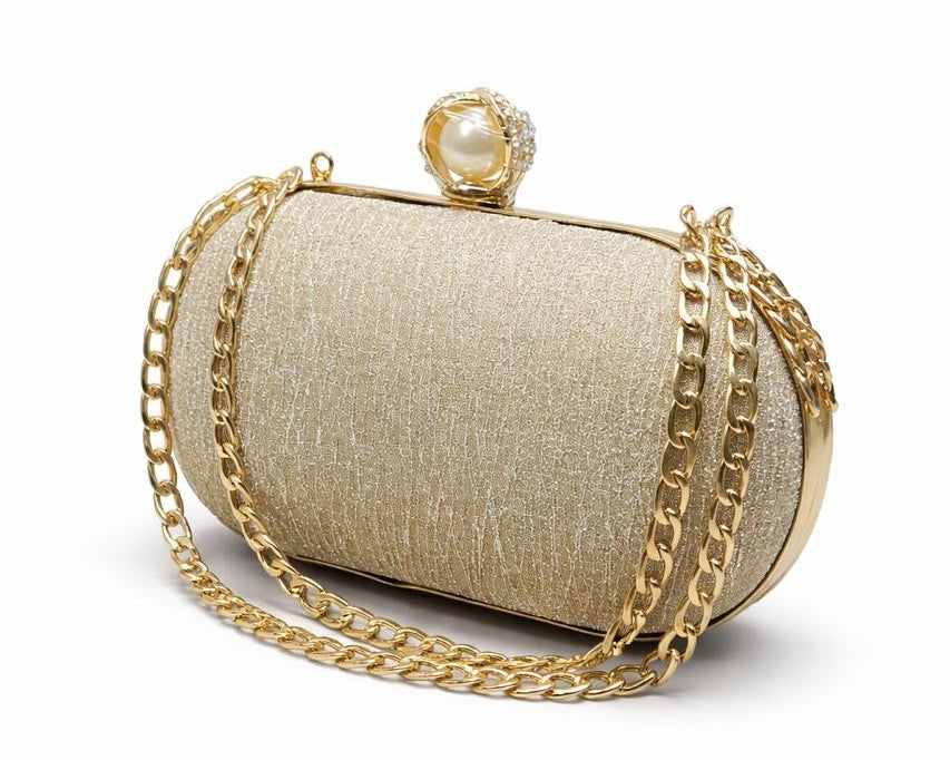 Champagne Pearl Chain Clutch