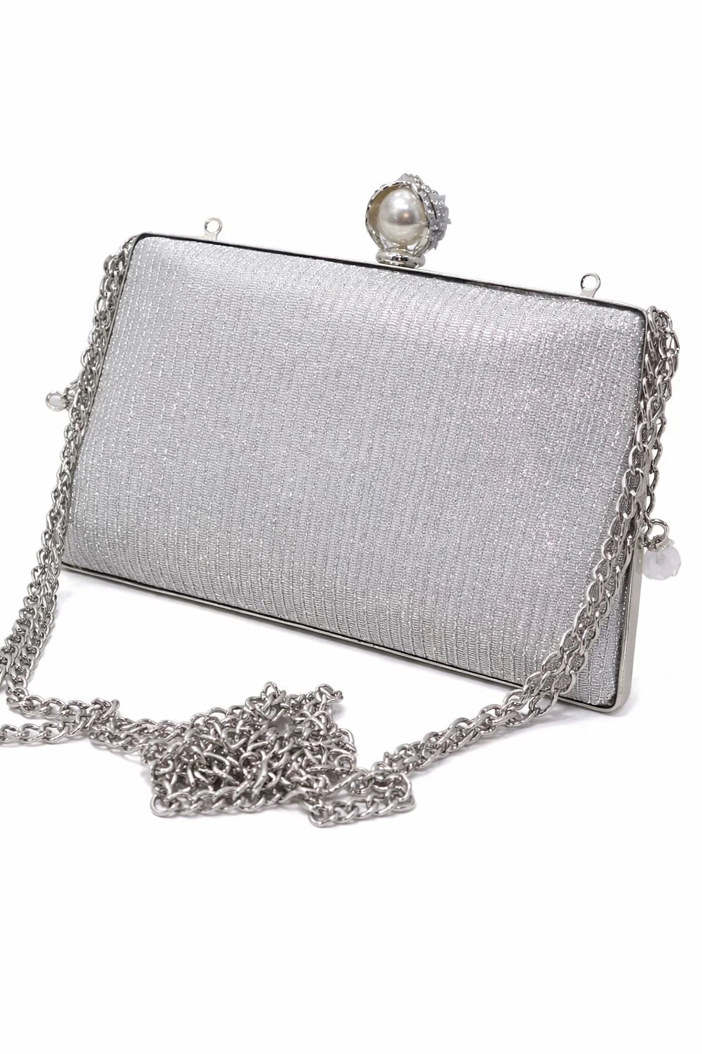 Silver Pearl Clasp Evening Clutch
