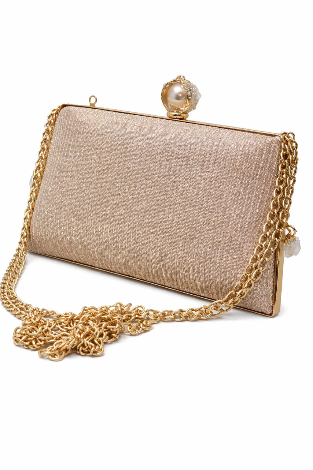 Silver Pearl Clasp Evening Clutch