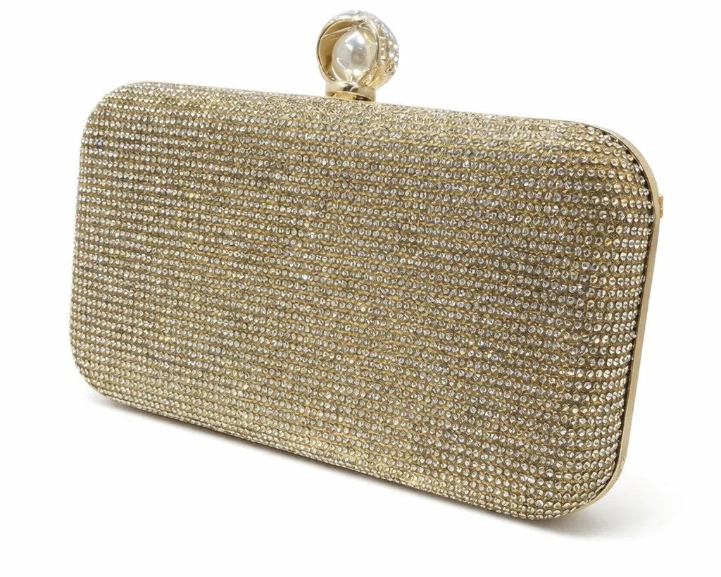 Rhinestone Pearl Clasp Box Clutch