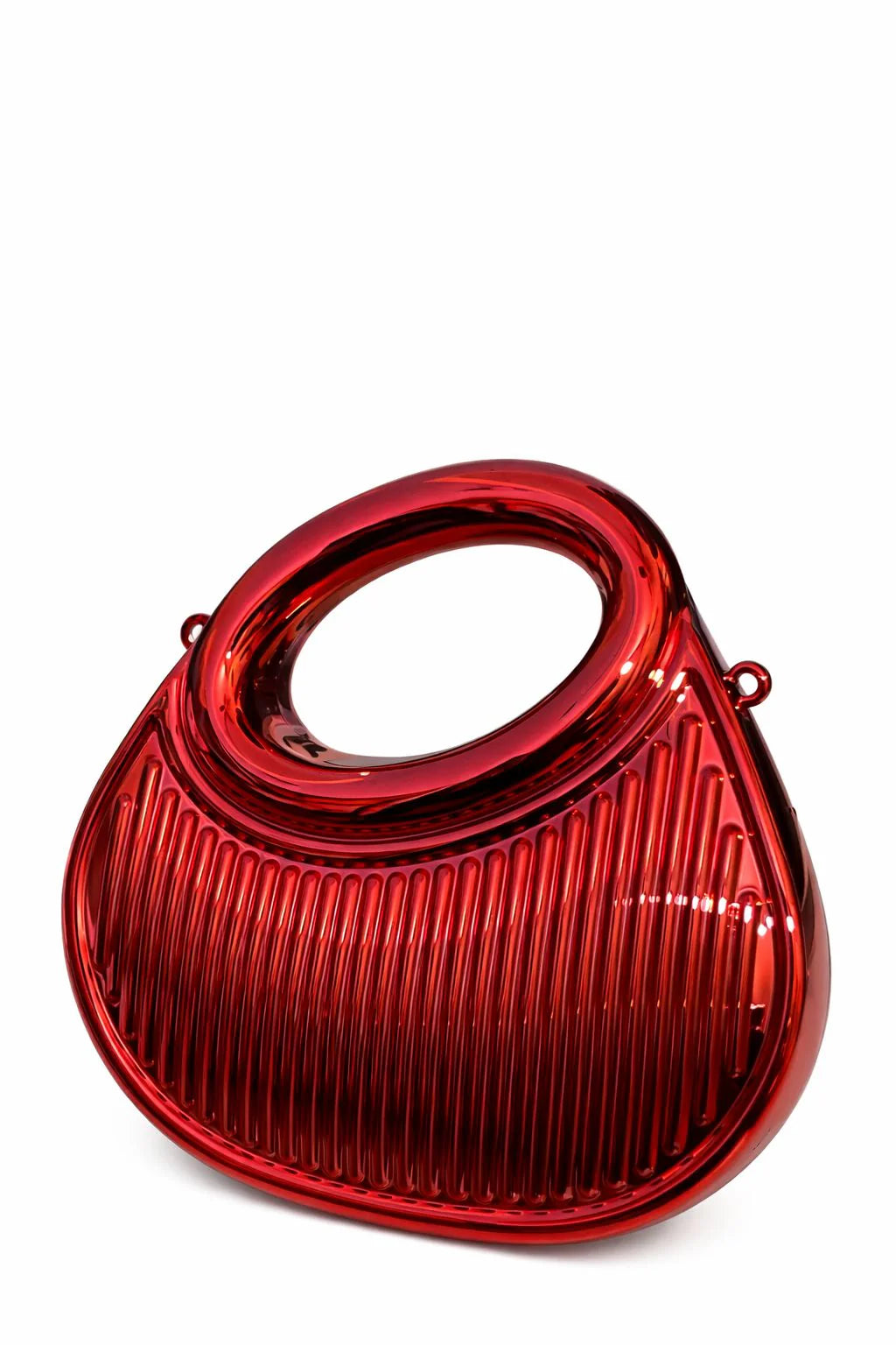 Golden Ribbed Oval Handle Evening Clutch