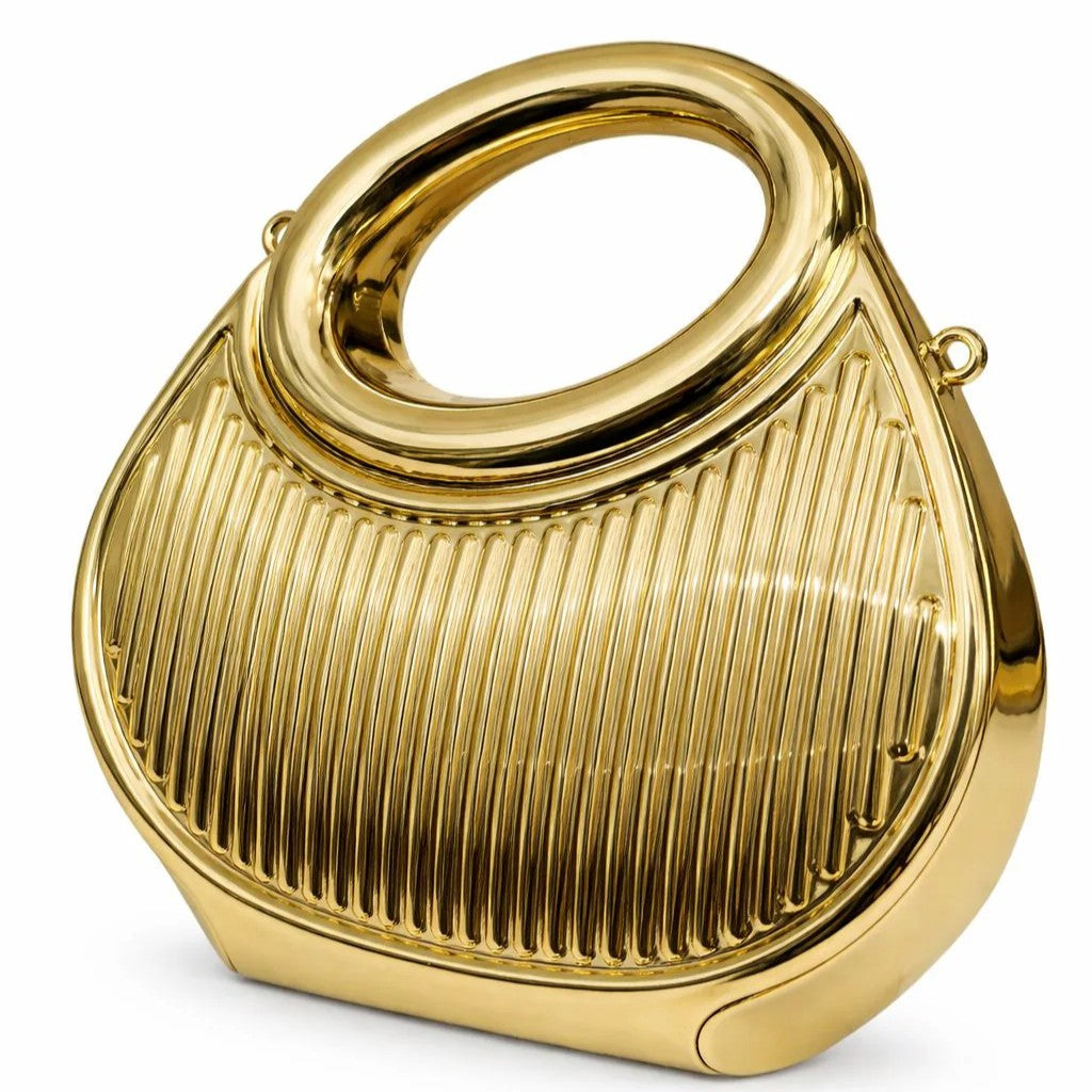 Ribbed Oval Handle Evening Clutch