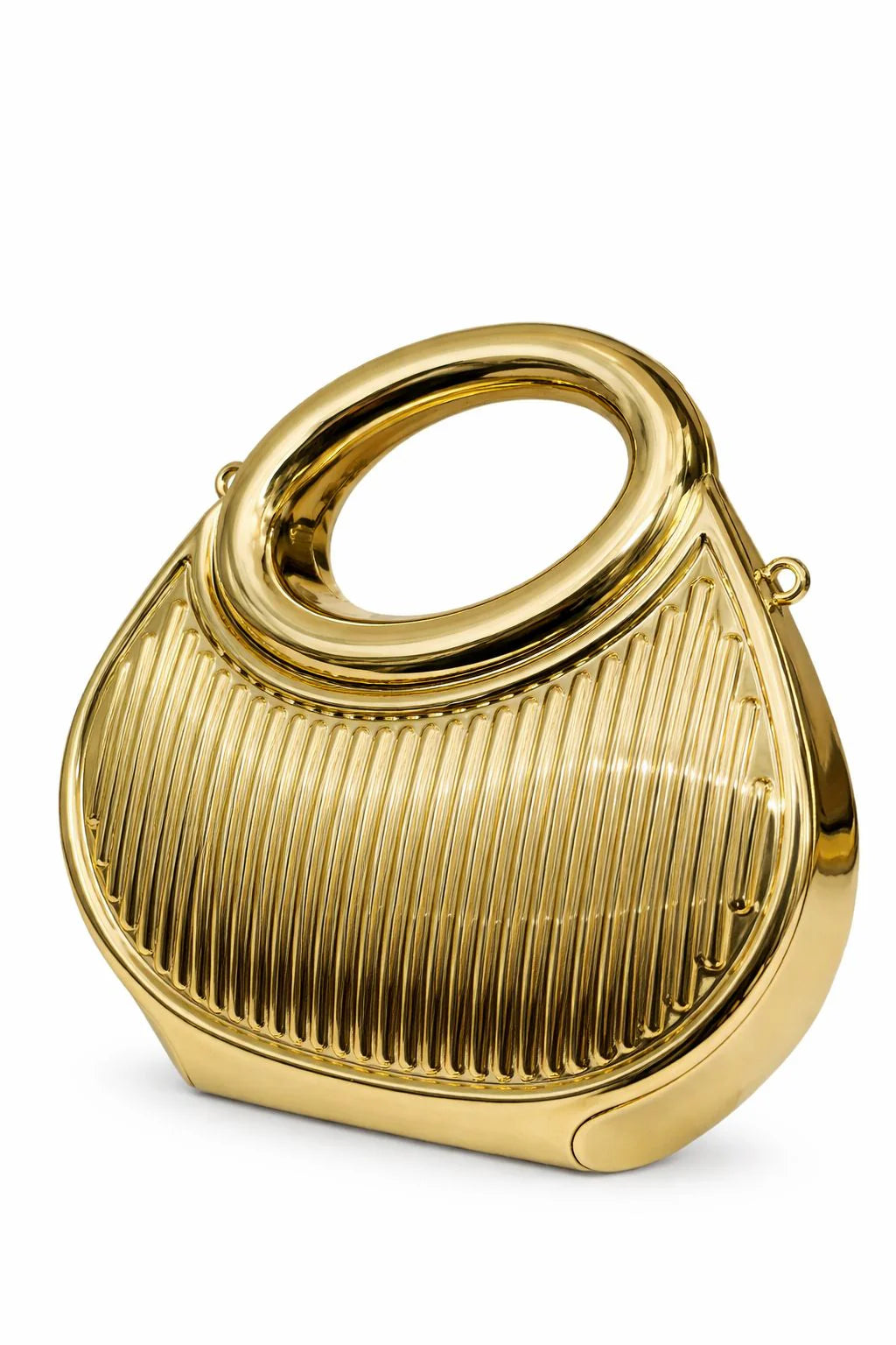 Golden Ribbed Oval Handle Evening Clutch