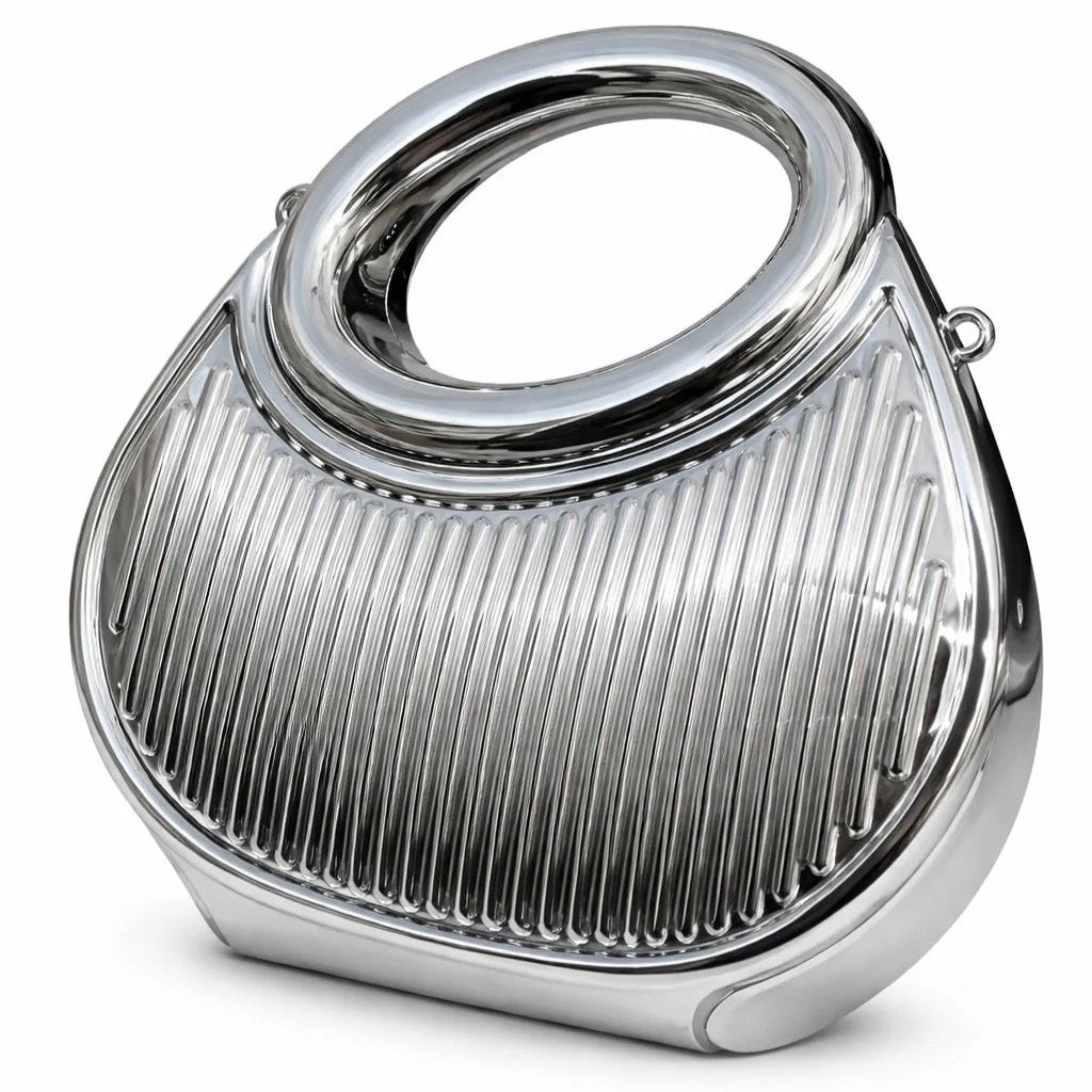 Ribbed Oval Handle Evening Clutch