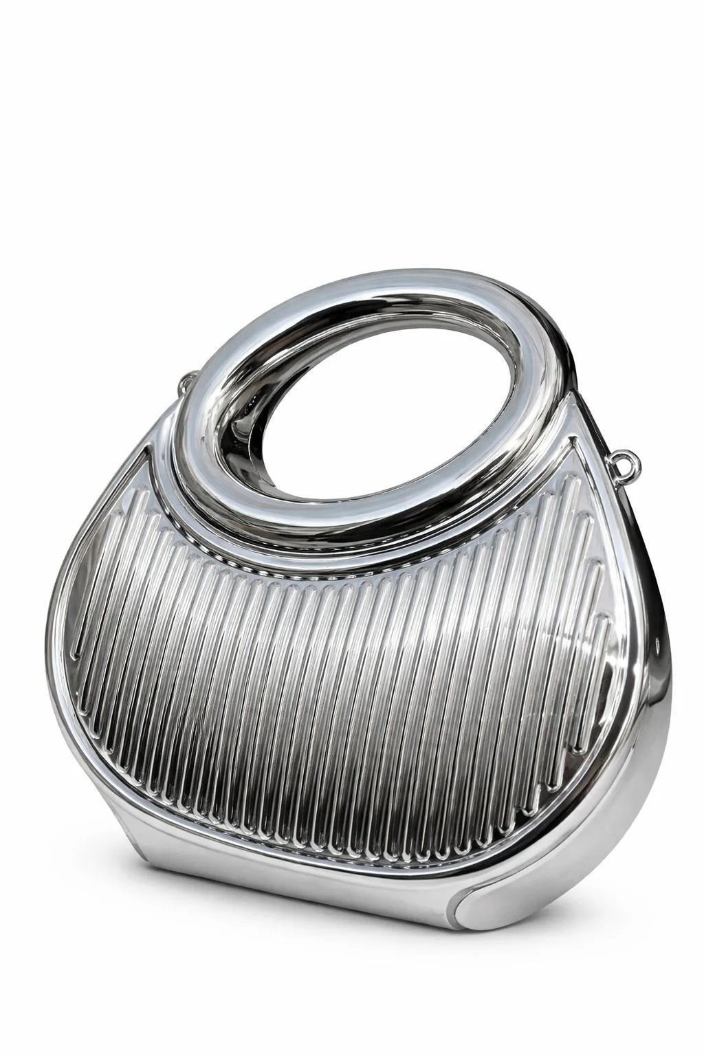 Golden Ribbed Oval Handle Evening Clutch