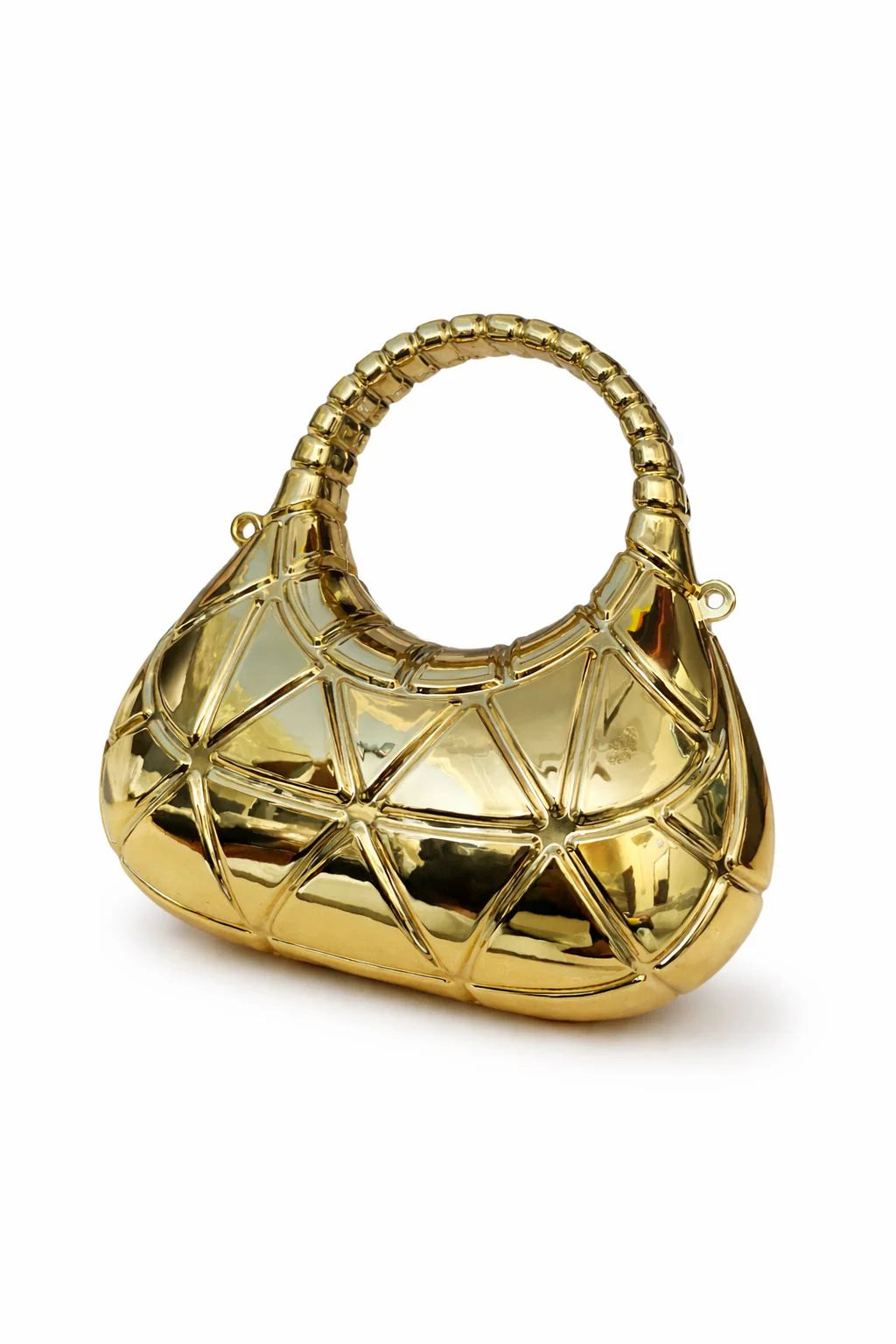 Golden Geometric Handle Clutch Bag