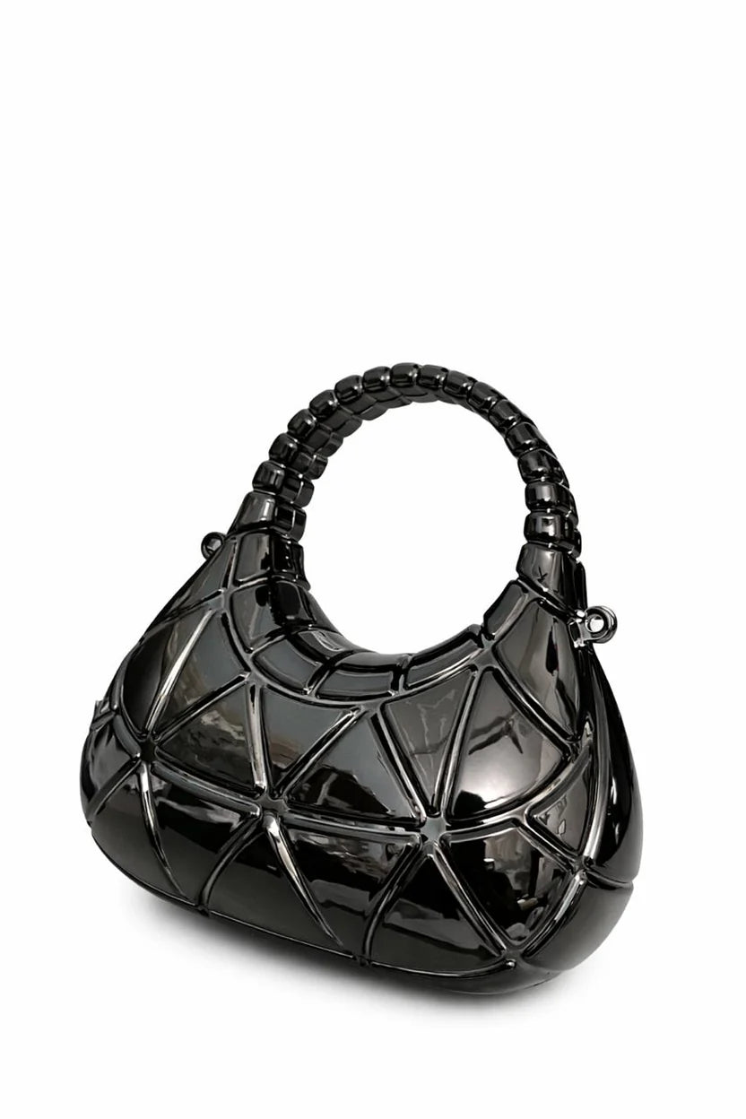 Golden Geometric Handle Clutch Bag