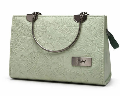 Floral Embossed Top Handle Handbag