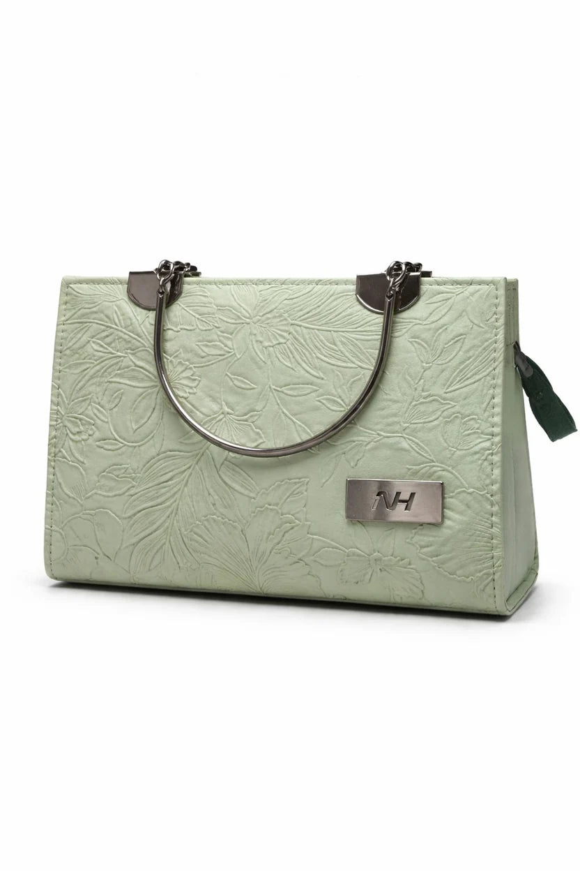 Mint Floral Embossed Top Handle Handbag