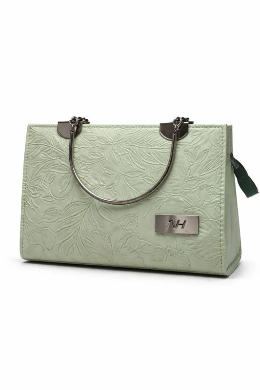 Mint Floral Embossed Top Handle Handbag