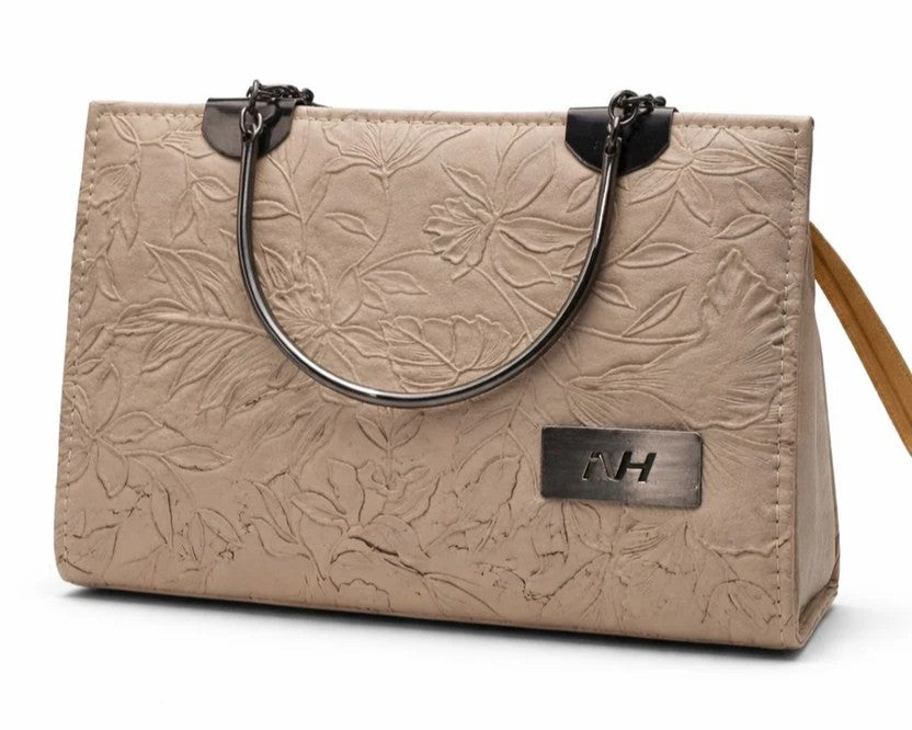Floral Embossed Top Handle Handbag
