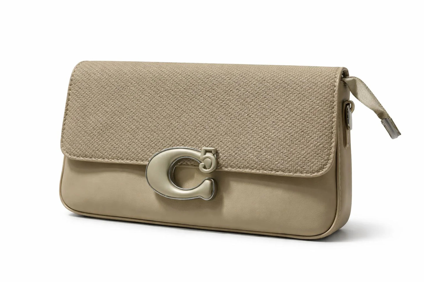 Beige Textured C-Clasp Clutch