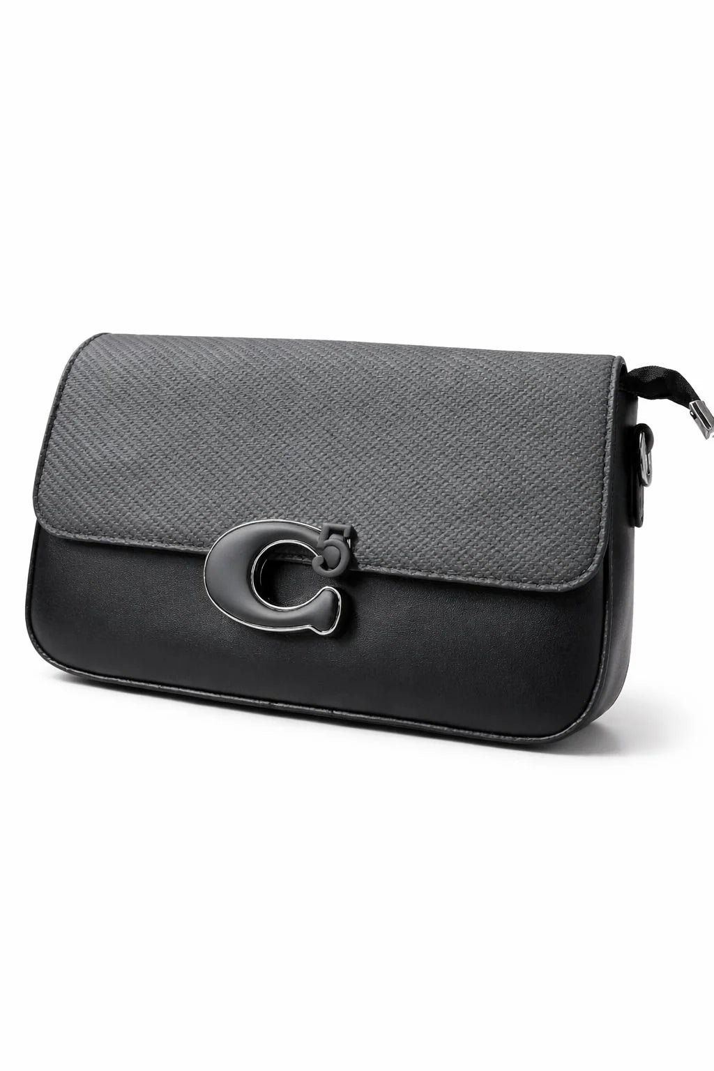 Beige Textured C-Clasp Clutch