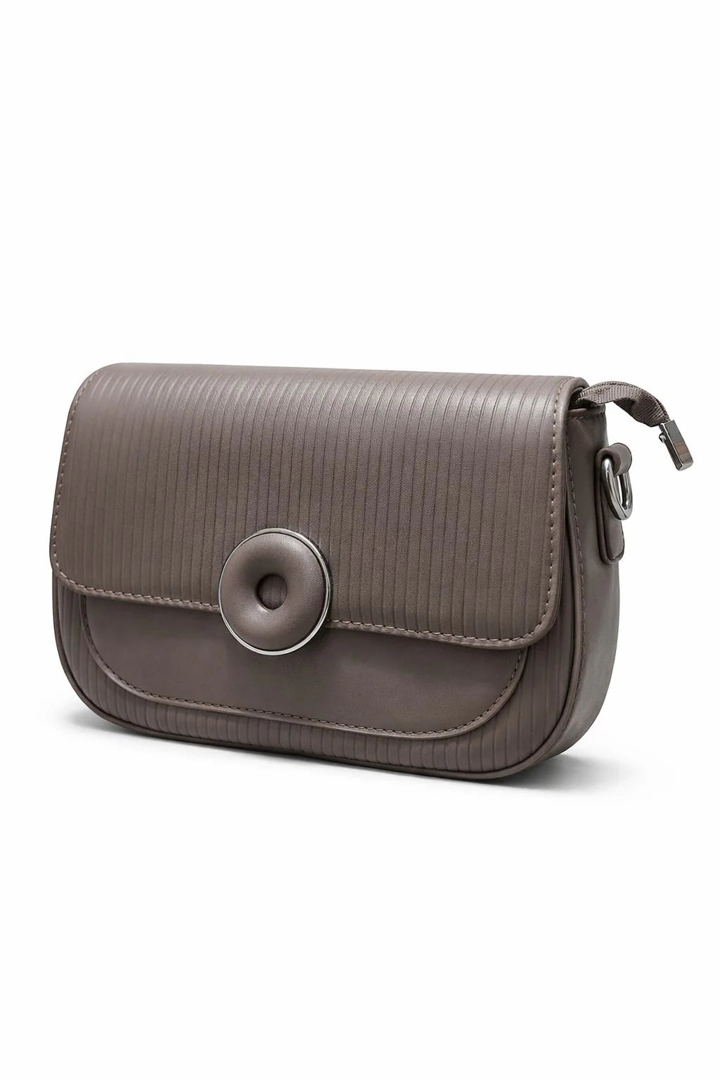 Cream Ribbed Round Clasp Clutch