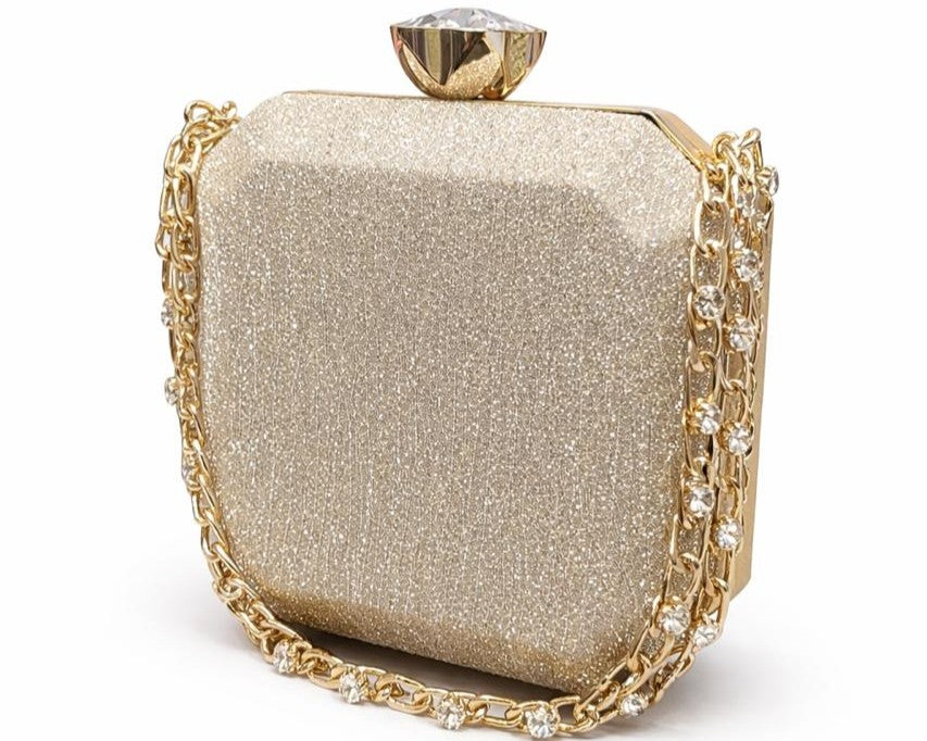 Champagne Crystal Chain Evening Clutch