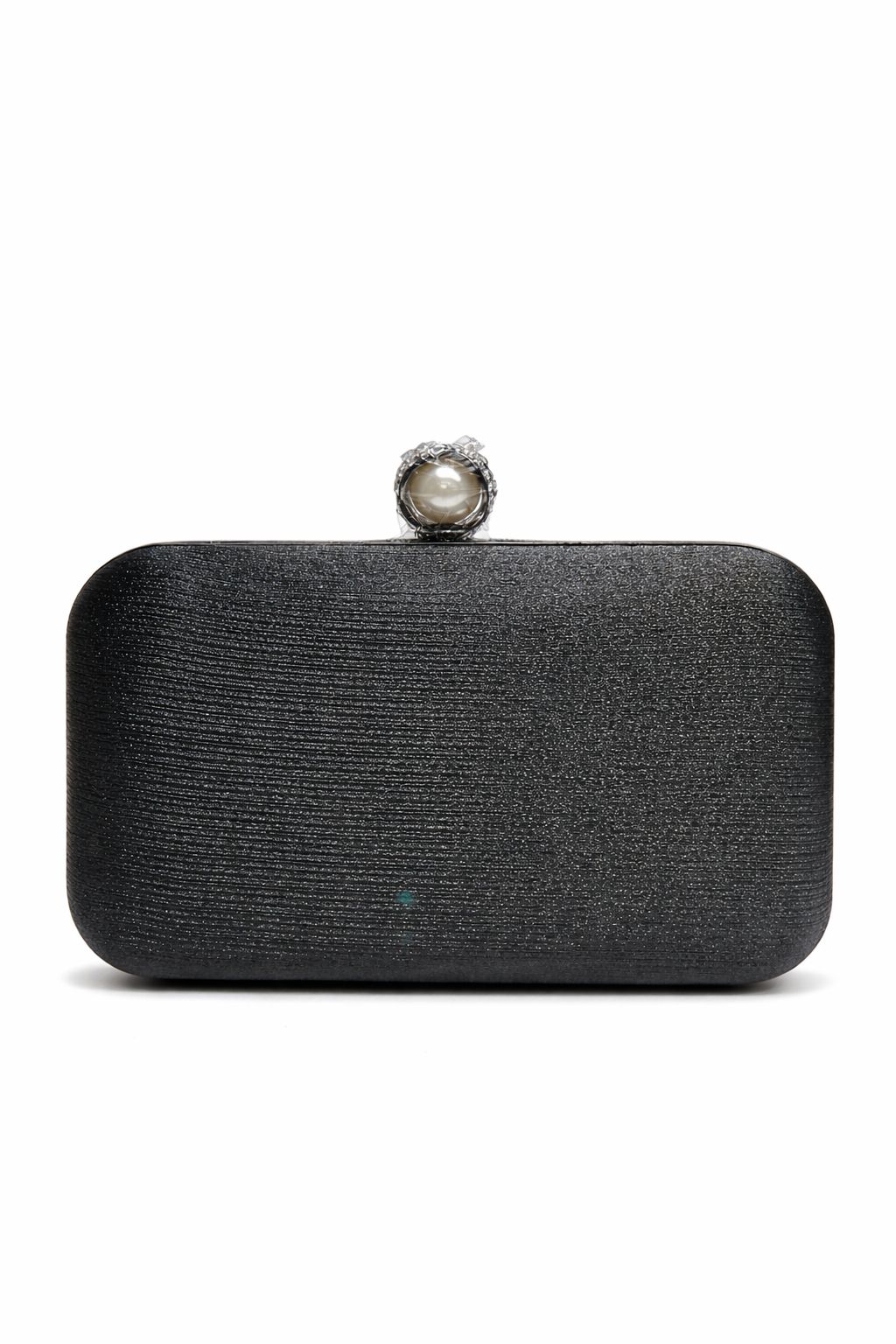 Silver Textured Pearl Clasp Evening Clutch