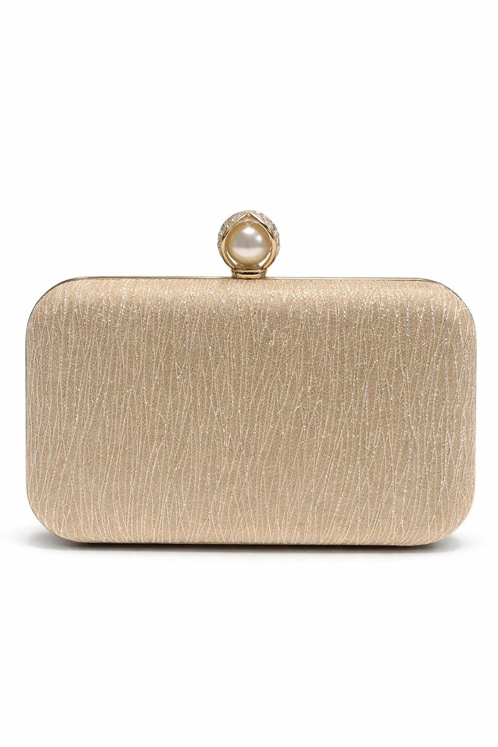 Silver Textured Pearl Clasp Evening Clutch