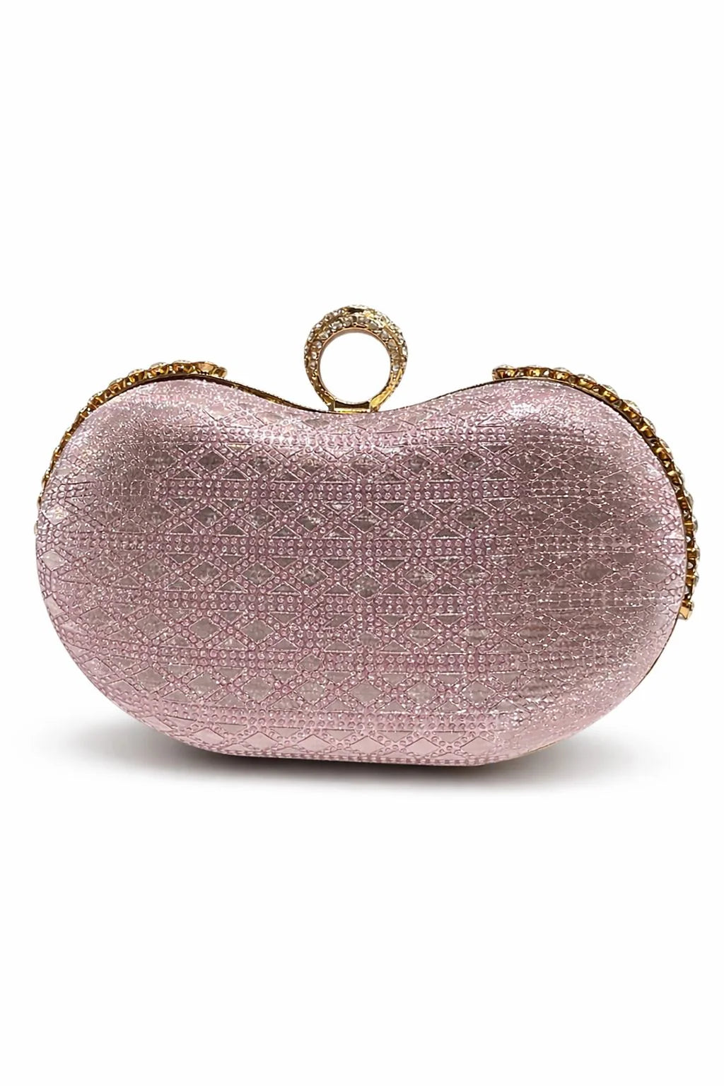 Rose Pink Crystal Ring Clasp Evening Clutch