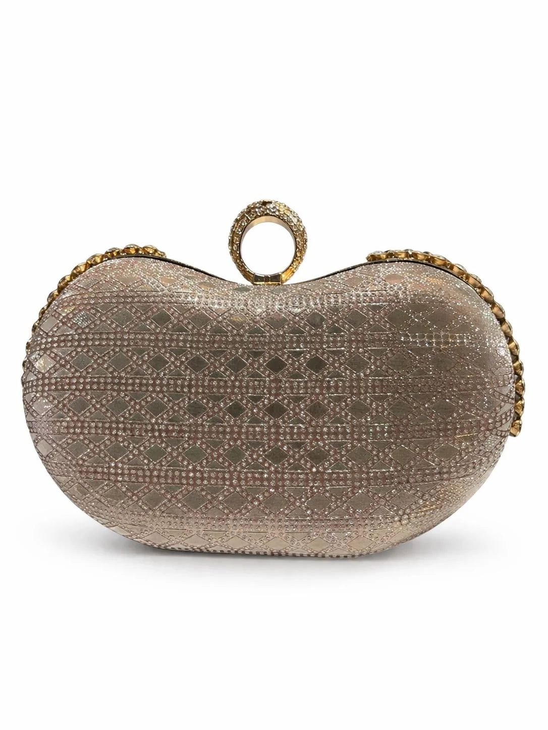 Rose Pink Crystal Ring Clasp Evening Clutch