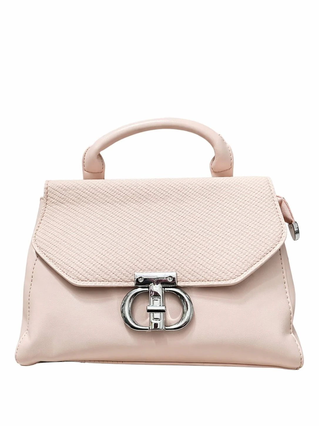 Black Textured Buckle Top Handle Handbag