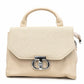 Black Textured Buckle Top Handle Handbag