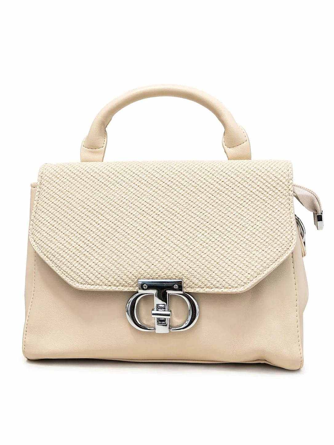 Black Textured Buckle Top Handle Handbag