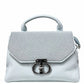 Black Textured Buckle Top Handle Handbag