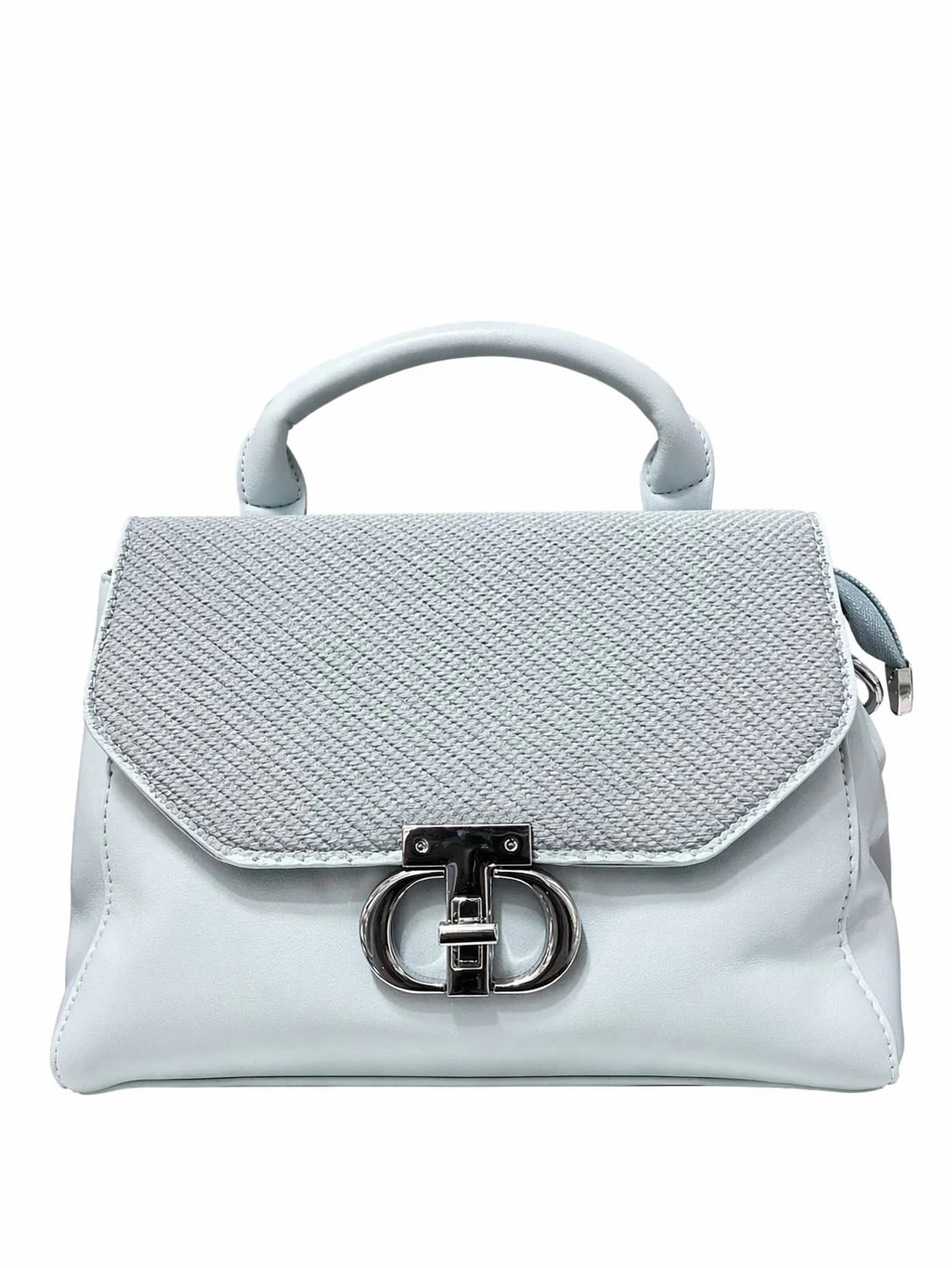 Black Textured Buckle Top Handle Handbag