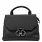 Black Textured Buckle Top Handle Handbag
