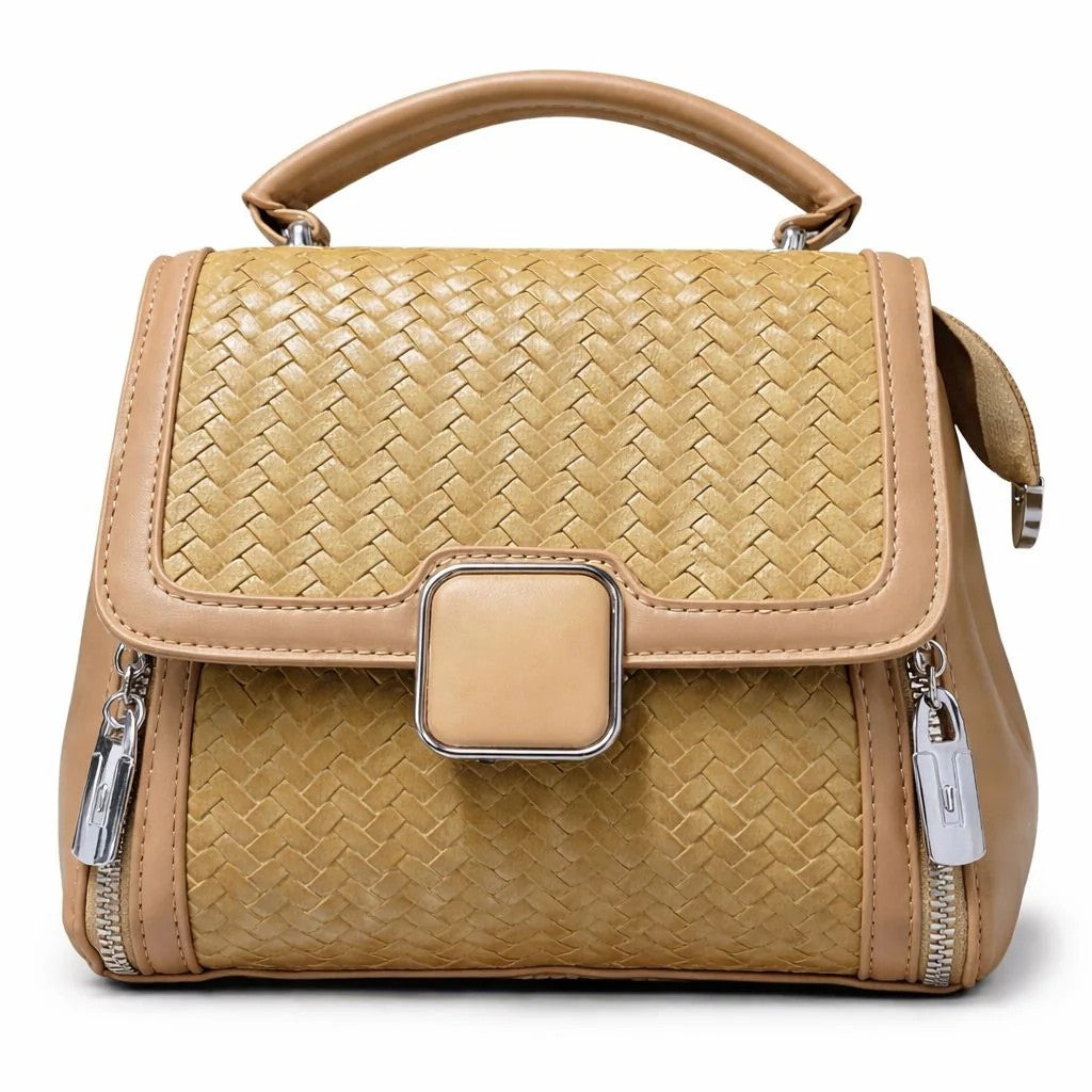 Braided Square Clasp Top Handle Handbag