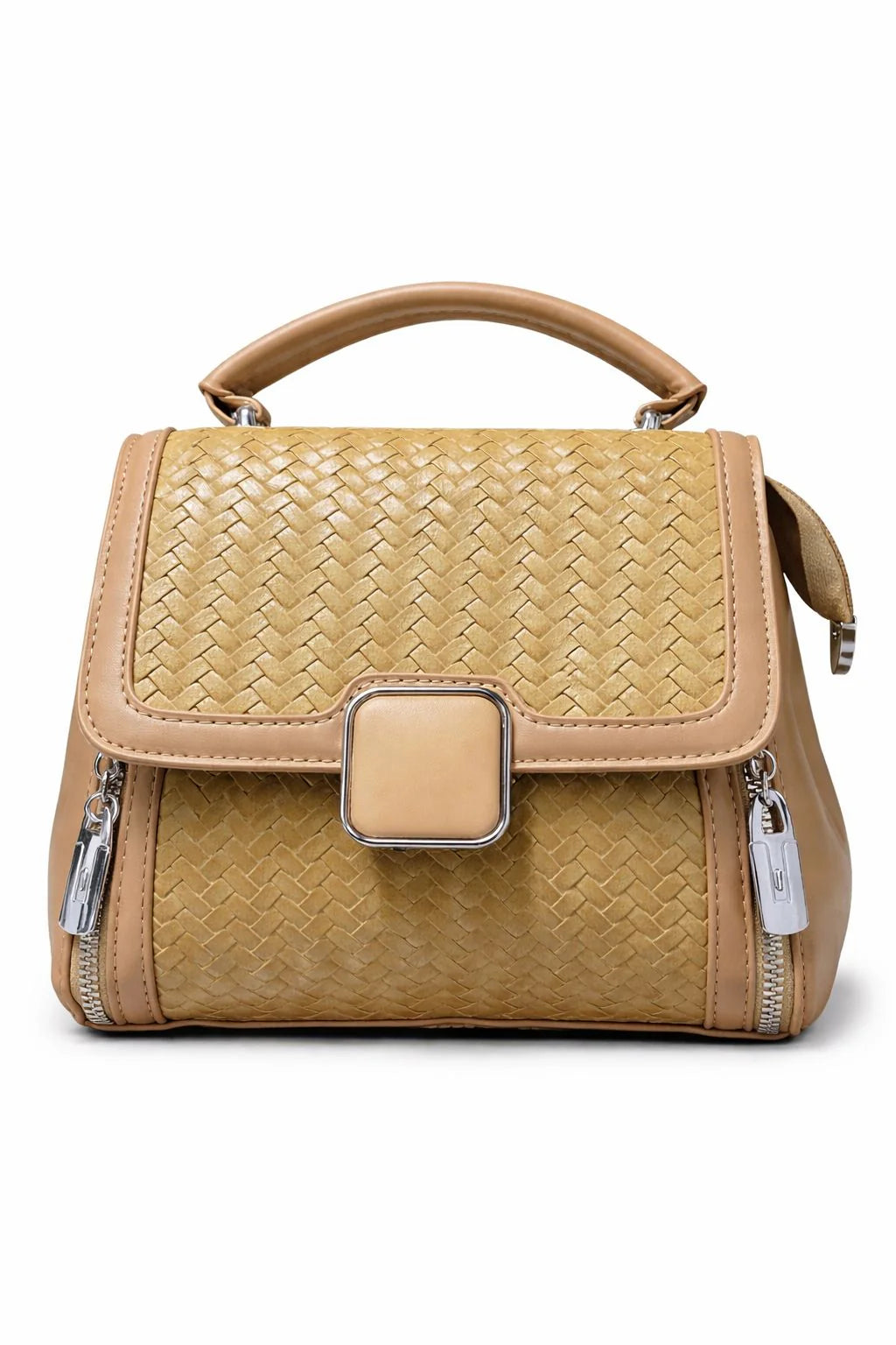 Black Braided Square Clasp Top Handle Handbag