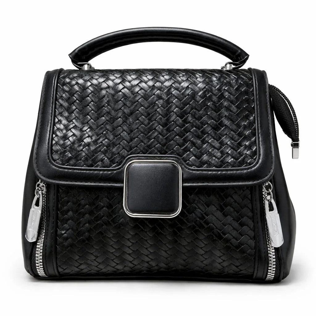 Braided Square Clasp Top Handle Handbag