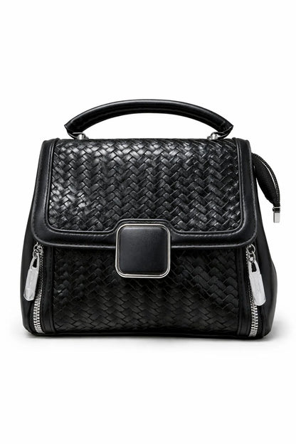 Black Braided Square Clasp Top Handle Handbag