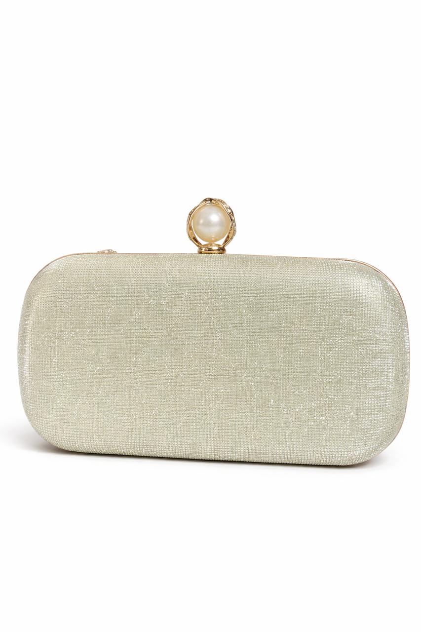 Silver Pearl Clasp Evening Clutch