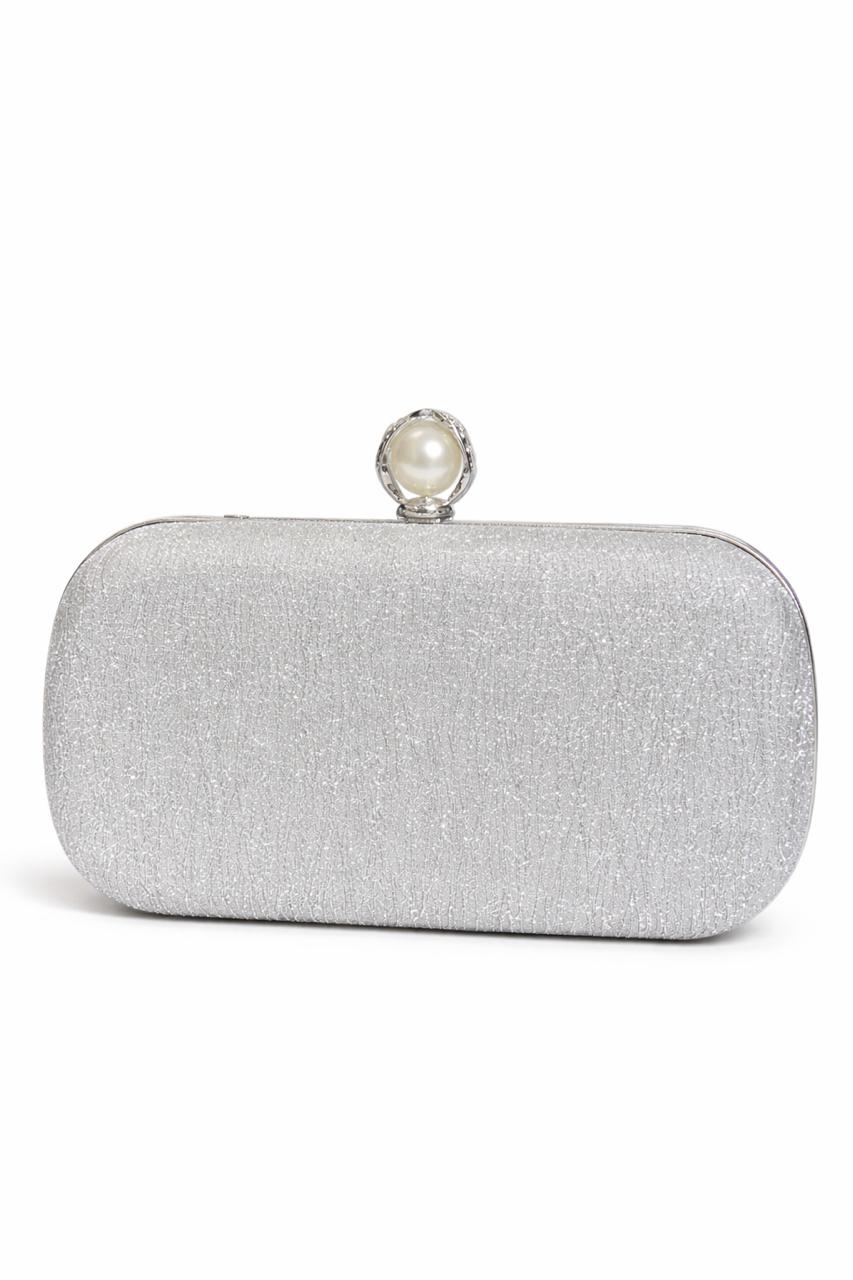 Silver Pearl Clasp Evening Clutch