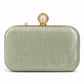 Silver Ribbed Pearl Clasp Evening Clutch