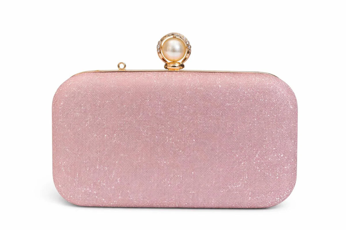 Silver Ribbed Pearl Clasp Evening Clutch