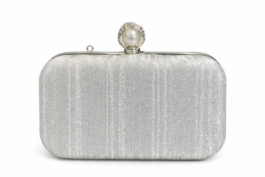 Ribbed Pearl Clasp Evening Clutch