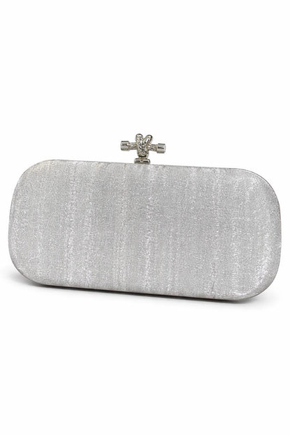 Silver Bow Clasp Evening Clutch
