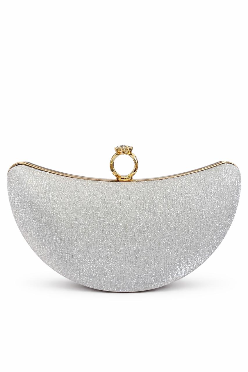 Silver Crescent Ring Clasp Evening Clutch