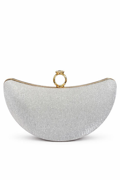 Silver Crescent Ring Clasp Evening Clutch
