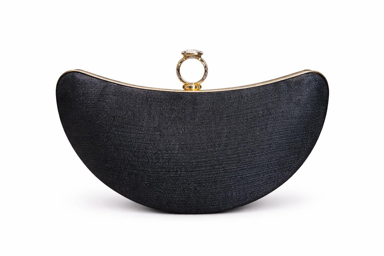 Silver Crescent Ring Clasp Evening Clutch